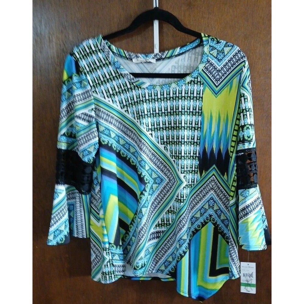 Studio Works Petite Bohemian Turquoise Julia Cube Crochet Accents Sleeve Size PL